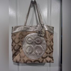Coach Metallic Gold Hue and Tan Monogram Tote